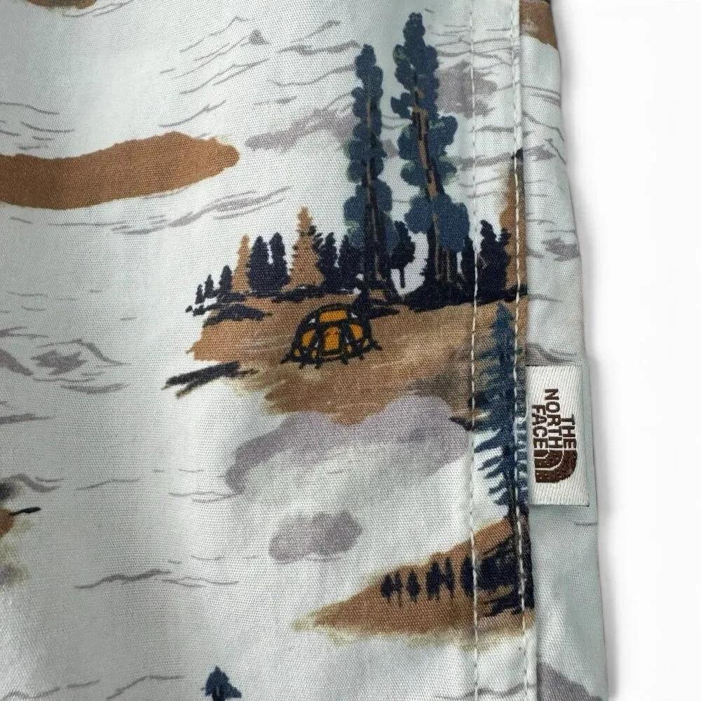 The North Face Baytrail Shirt Men M White Camp Scenic Print AOP Outdoor Nature